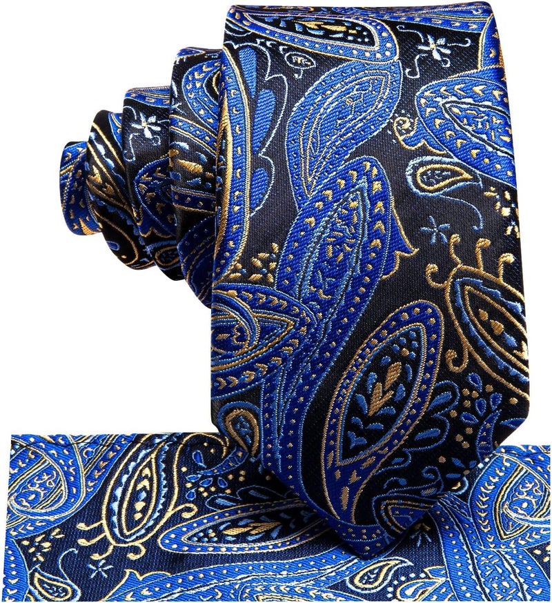 Dubulle Ties for Boys Self Tie Silk Paisely Striped Kids Necktie and Pocket Square Set for Age 8-11 - Image 1